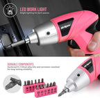 Hi-Spec Electric Screwdriver 19pc 3.6V Pink USB Small Power Screwdriver Set. Cordless & Rechargeable wtih Compact Hand Tool Box Set