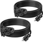 BN-LINK 2-Pack 25Ft Outdoor Extension Cord with 3 Outlets 16/3 SJTW Power Cord, 3-Prong Grounded Plug, for Landscaping & Holiday Decorations, ETL Listed,Black