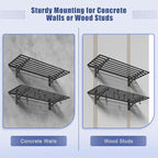 2-Pack 1.5x4ft Garage Shelving Wall Mounted, 1.5' x 4' Heavy Duty Garage Storage Shelves with Hooks, 400LB Capacity