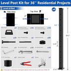 36" Expandable 12-16FT Black T304 Cable Railing Post Kit, Complete Cable Railing System with 4 Level Posts & 177ft 1/8" Wire Rope(No Handrail), Adjustable Length Easy DIY for Decks/Porch