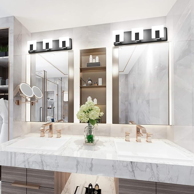 Aipsun 3 Lights Modern Black Vanity Light Up and Down Black LED Vanity Light Fixtures Bathroom Wall Light Over Mirror 6000K