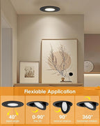 3 inch Black Recessed Lights, 7W Canless Gimbal Soffit Lighting, Canless Lights, 5CCT Dimmable 90°Tilt Wafer 3 inch Light, Retrofit Rotatable Eyeball Swivel Spot Downlight 6 Pack Black