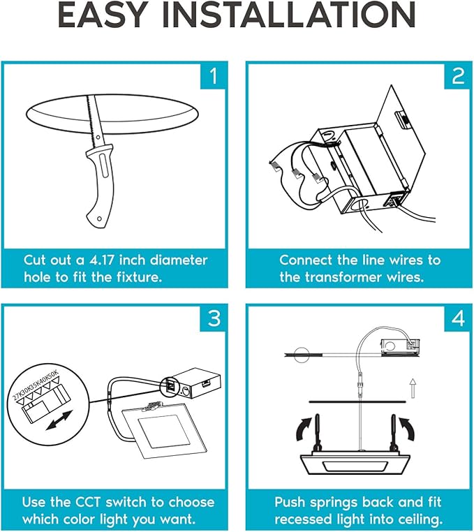 LUXRITE 4 Inch Ultra Thin Square LED Recessed Lighting, 5 Color Temp Options 2700K - 5000K, Dimmable Downlight, 10W, IC & Wet Rated, Canless LED Recessed Light (16 Pack)