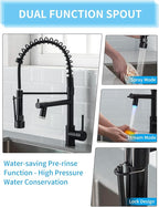 AIMADI Kitchen Faucet,Black Kitchen Faucet,Commercial Faucet with Sprayer Single Handle Single Hole Spring Kitchen Sink Faucet,Matte Black