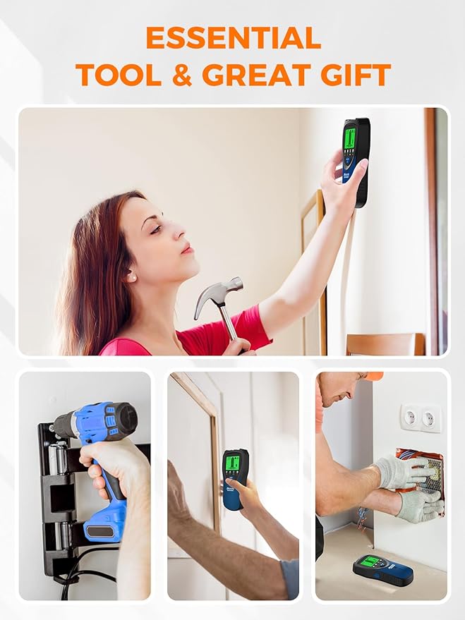 Mecurate 5-in-1 Stud Finder with LCD Display, Wall Scanner for Studs, Metal, AC Wires Detection, Lightweight & Durable, Perfect for Homeowners & DIY Projects(Blue)