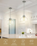 Emak 10 Inch Brushed Nickel Pendant Light, Modern Large Pendant Lights Kitchen Island, Hanging Lights with Clear Glass Shade for Kitchen, Dining Room, Entrance, PL126-BN-CG