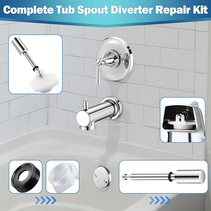 Enhon 2 Set Tub Spout Diverter Repair Kit, Includes 2 x Diverter Valve Stems, 2 x Cup Seals and 2 x Gates, Bathroom Shower Bathtub Leaky Faucet Repair Replacement Parts(Chrome,Modern)