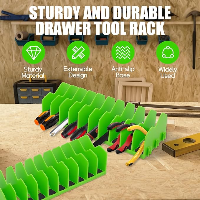 4 Pack Plier Organizer Rack, Pliers Organizer for Tools Cutters with Extendable Design & Non-Slip Rubber Base, 40 Slots Tool Box Drawer for Pliers, Wrenches, Screwdrivers,Green