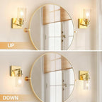 EMONG Gold Bathroom Light Fixtures,1-Lights Brushed Brass Vanity Light with Clear Glass Shade, Wall Sconces for Hallway, Farmhouse, Living Room