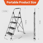 4 Step Ladder,DIAMONDFORGE Folding Step Stool with Anti-Slip Wide Pedal, Soft Handle, Anti-Slip Feet, Sturdiest Steel Construction, 900lbs Capacity Steel Ladder for Home and Office, Grey