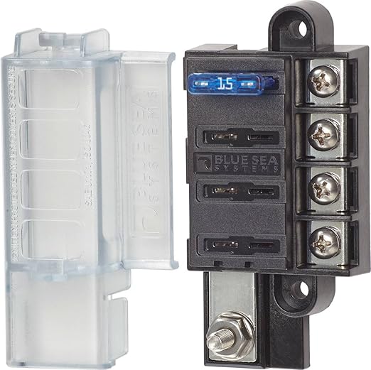 Blue Sea Systems 5045 ST Blade Fuse Block Compact 4-Circuit with Cover, 100 Amps