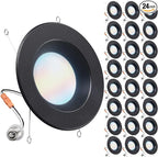 Sunco 24 Pack 5CCT Black LED Recessed Lighting 6 Inch, 2700K/3000K/3500K/4000K/5000K Selectable, Dimmable Can Lights, Baffle Trim, 13W=120W, 965 LM, Damp Rated, Retrofit Installation - UL Listed.