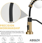 AIMADI Black Faucet Kitchen,Commercial Black Gold Kitchen Faucet Matte Black Modern Single Handle Kitchen Faucet with Pull Down Sprayer for Rv Farmhouse Camper