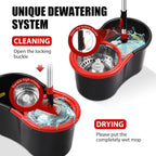 Spin Mop and Bucket with Wringer Set,360° Mop and Bucket System with 3 Microfiber Mop Refills and 50" Extended Handle for Floor Cleaning (Black)