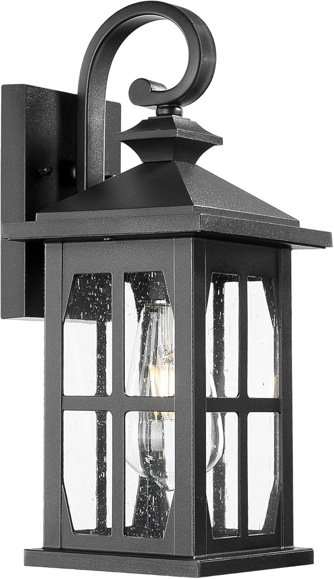 Darkaway Outdoor Light Fixtures Wall Mount, Outdoor Wall Lights Exterior Lighting Fixtures Waterproof Black Outside Wall Sconce with Seeded Glass for House Porch Hallway Garage Front Door