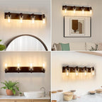 4-Light Bathroom Light Fixtures Modern ORB Vanity Lights for Bathroom Lighting Fixtures Over Mirror with Clear Glass Shade for Cabinet Mirror Bedroom Hallway