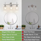 3-Light Bathroom Light Fixtures, 19.5 in Brushed Nickle Vanity Lights for Bathroom with Clear Glass, Bathroom Lighting Fixtures Over Mirror, Modern Wall lamp for Cabinet Hallway