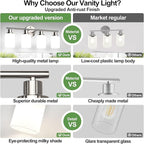 4-Light Bathroom Light Fixtures, Brushed Nickel Modern Vanity Lights with Milky White Frosted Glass Shades, Bathroom Wall Lamp for Mirror Kitchen Living Room