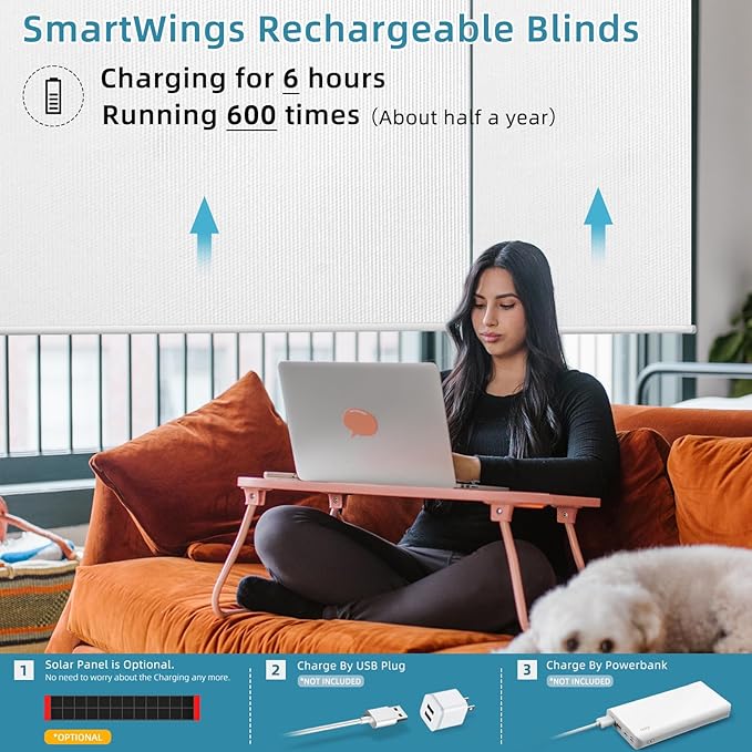 SmartWings Motorized Smart Blinds with Remote, Automatic Blackout Roller Shade Work with Alexa Homekit Thread Google Z-Wave, Electric Blind for Window, Custom Width Up to 110" W,Vinyl Pure White