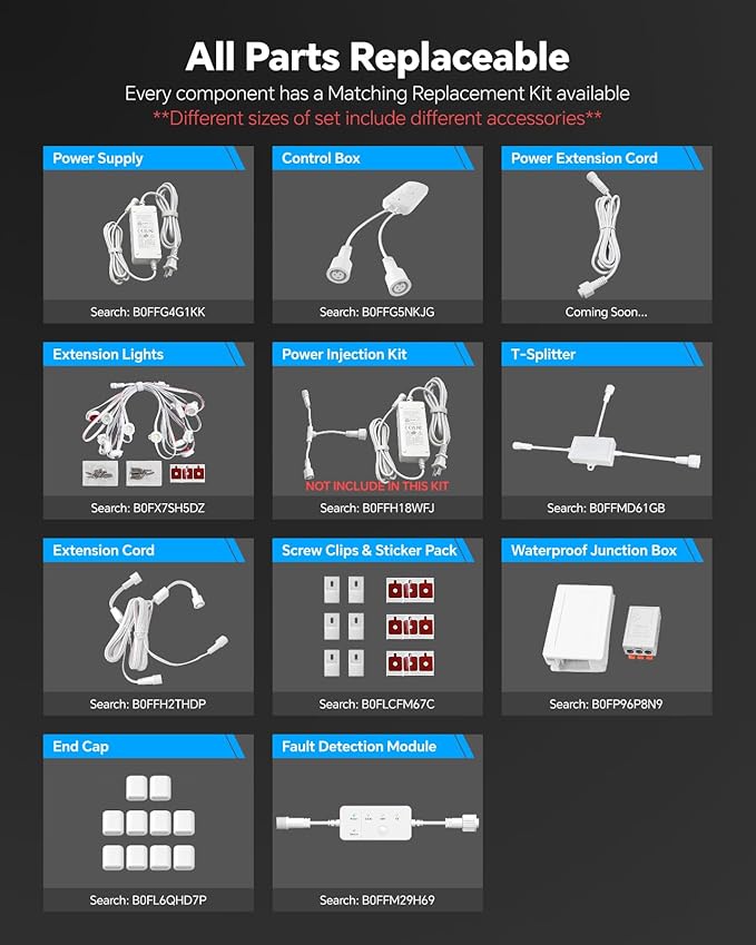 ASAHOM AI Permanent Outdoor Lights S107D, 200FT with 144 RGBCW LED Lights and Dual Output, 30,000 Lighting Effect Combination, IP67 Waterproof for House Halloween Christmas and Daily Decoration, White