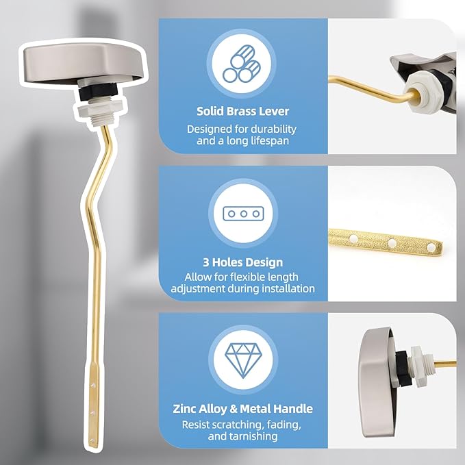Hibbent 2 Pack Metal Toilet Handle Replacement, Compatible with TOTO THU068#CP Trip Lvr for St743S, Brass Handle Trip Lever, Side Mount Toilet Tank Flush Lever, Brushed Nickel