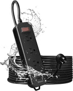 Outdoor Power Strip Weatherproof, 25 FT Extension Cord, Diivoo Waterproof Surge Protector with 4 Outlets 1250W Shockproof Overload Protection, Flat Plug, Black