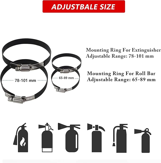 Quick Release Fire Extinguisher Mount - Aluminum Adjustable UTV Roll Bar Fire Extinguisher Holder Mounting Bracket for Jeep Wrangler TJ JK JL JKU Polaris RZR Ranger Can-Am X3, Red