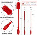 12.5" Silicone Bottle Brush & Straw Cleaner Brush Set | Water Bottle Cleaner for Hydro Flasks, Tumblers, Glassware, Vases and Narrow Neck Containers