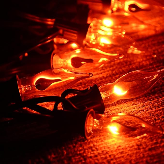 Abeja 12 Pack Flicker Light Bulb, C18 Orange Shaped Bulb, Flickering Lights for Halloween Party Christmas Decor, 1 W 120 V/ E12 Base Flame Candelabra Light Bulbs