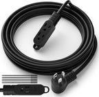 3 Prong Power Extension Cord with Multiple Outlets 10 FT, 16/3 Gauge Multi 3 Outlet Wire, 90 Degree Angled Male Plug, 16 AWG Grounded Wire (13A 125V 1625W), ETL Listed, Black Cable with 25 Cable Ties