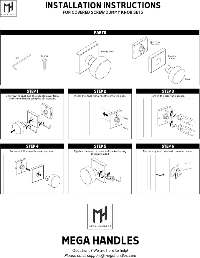 Mega Handles SUANA Dummy Door Knob for Hallway, Closet and Bathroom, Reversible Heavy Duty Design Door Knobs, Fits All Standard Door Sizes, Screws Included - Polished Chrome (2 Pack)