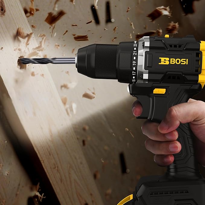 BOSI 20V Cordless Drill Driver Kit with Brushless Motor, 90Nm Max Torque, 2.0Ah Battery & Fast Charger, 20+1 Speed Control for Concrete/Metal/Wood, Electric Drill for Construction & DIY