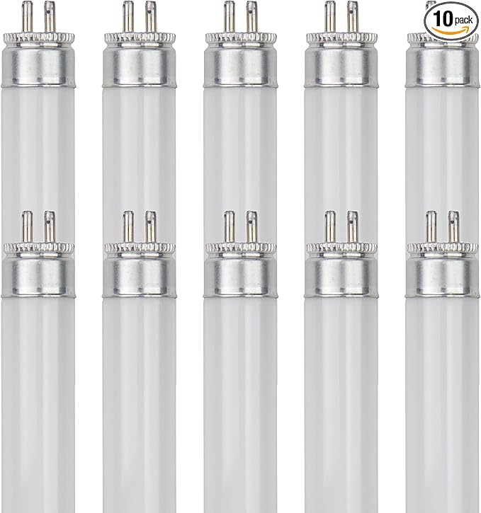 Sunlite 12-Inch F8T5/DL T5 Linear Fluorescent Lamp, 8 Watts, 310 Lumens, 6500K Daylight, Miniature G5 Bi-Pin Base, ROHS Compliant, High Performance Straight Tube, 10 Pack
