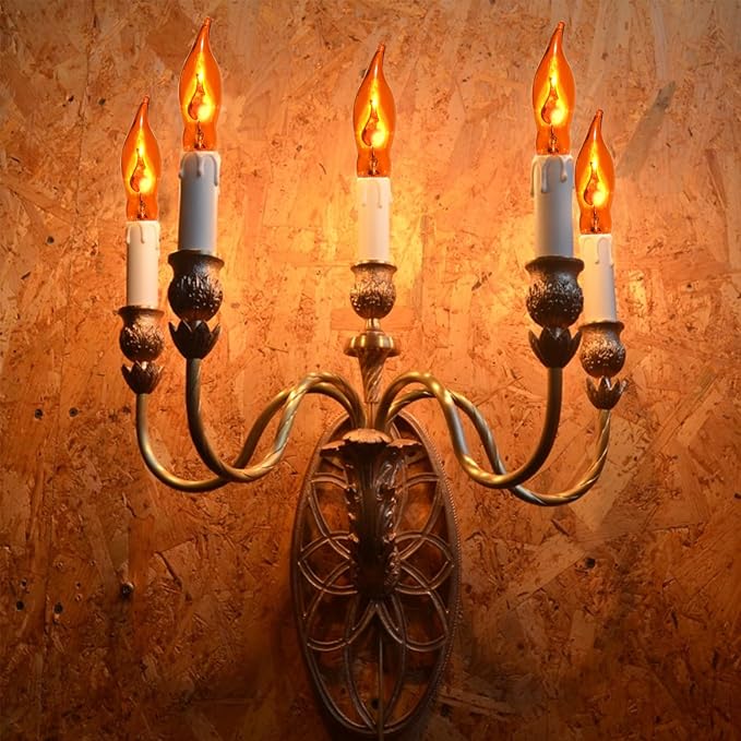 12 Pack C7 Orange Flame Light Bulbs Flickering Orange Light Bulb for Halloween Fall Decor for Home Fireplace Chandelier Electric Candles & Fall Halloween String Light Bulbs Replacement, E12 Base, 1W