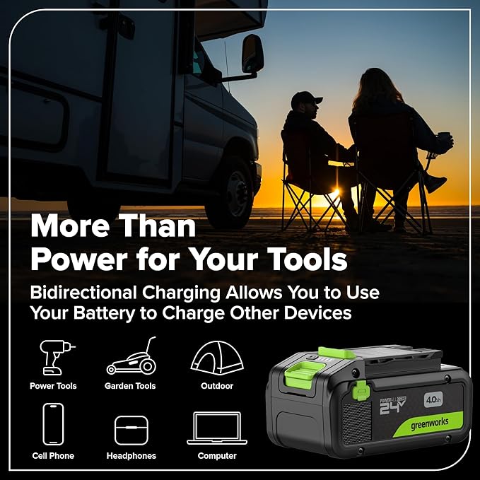 Greenworks 24V Brushless 10PC Power Tool Combo, Drill+Impact Driver+Circular Saw+Recip Saw+Jig Saw+Sander+Light+Multi-Tool+Nailer+Grinder (2) 4.0Ah+2.0Ah Batteries (24,000mAh Power Bank) USB-C Charger