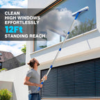 Squeegee for Window Cleaning, 14" Extra-Large Squeegee & Microfiber Scrubber Combi with 60" Stainless Steel Pole, Window Cleaning Kit for Shower Glass Mirror Door Car-2 Pads