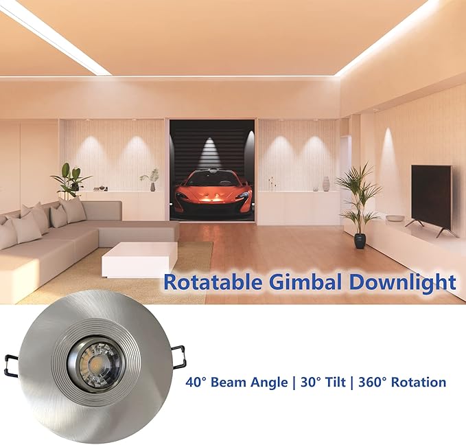 Premium Canless Recessed Gimbal Downlight Rotatable-Spotlight 5 CCT Eyeball Ceilling Potlight, Dimmable Lights Fixture with Junction Box, 8W CCT Adjustable (Brushed Nickel, 4 Inch)