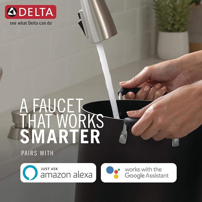 Delta Faucet Trinsic VoiceIQ Touchless Kitchen Faucet with Pull Down Sprayer, Smart Faucet, Alexa and Google Assistant Voice Activated, Kitchen Sink Faucet, Black Stainless 9159TV-KS-DST