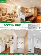 zouzai 24 Pack 4 Inch Ultra-Thin LED Recessed Ceiling Light with Junction Box 5CCT Adjustable Dimmable Can-Killer Downlight - ETL and Energy Star Certified (24 Pack 5CCT White, 4 Inch)
