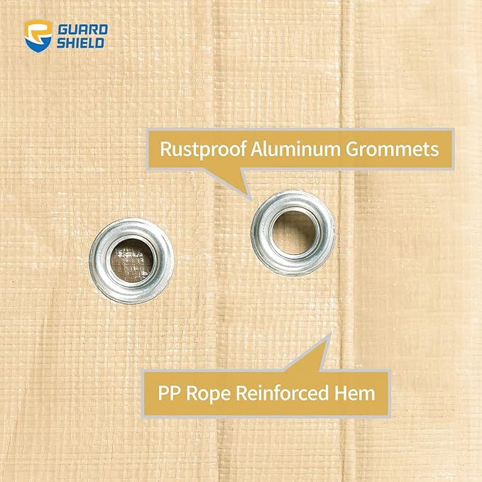 GUARD SHIELD Beige Tarp Heavy Duty Waterproof 10x20 Feet Outdoor Poly Tarps Cover Thick UV Resistant Canopy Tarpaulin with Grommets 10mil