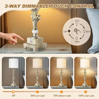 33'' Touch Control Table Lamp Set of 2, 3-Way Dimmable Buffet Lamps with USB A+C Ports and White Shade, Silver Leaf Finish Nightstand Lamps for Living Room Bedroom Office Study Dinning (Bulb Included)