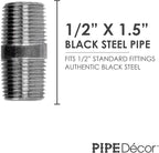 PIPE DÉCOR 1/2" x 1.5" Malleable Cast Iron Pipe Nipple, Pre Cut Connectors, Industrial Steel Grey Fits Standard Half Inch Black Threaded Pipes Nipples and Fittings, Vintage DIY Furniture, 10 Pack
