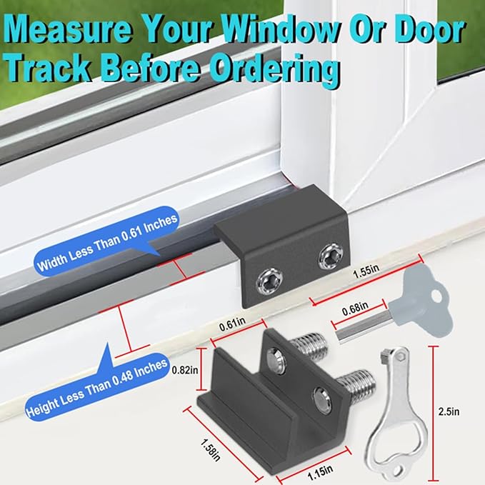 Window Locks,(10 Sets) Sliding Window Locks with Key,Window Locks Security for Up and Down Windows,Adjustable Aluminum Window Stopper,Easv to Install Vertical Window AC Unit Security Lock (Gray)