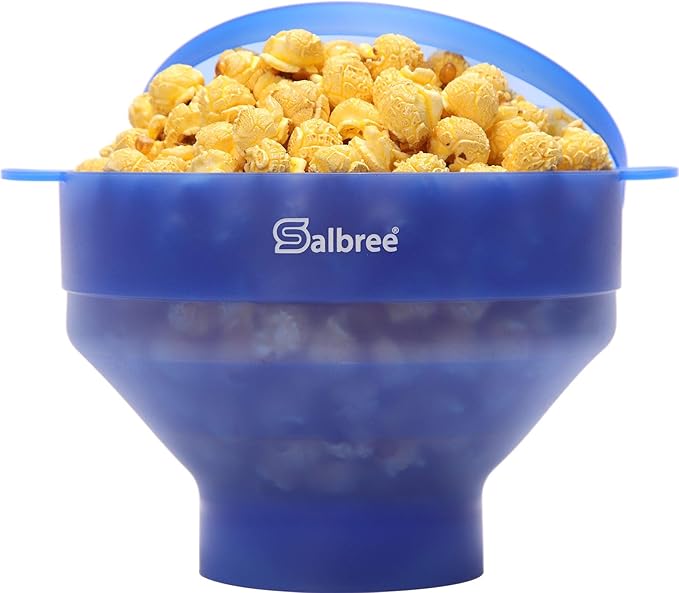 The Original Salbree Collapsible Silicone Microwave Popcorn Popper Maker Machine, Microwavable Bowl Holds 16 Cups, Uses Hot Air and Oil Always Optional - The Most Colors Available (Clear Blue)