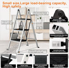 3 Step Ladder,Aluminum Ultra Thin Folding Step Stool,400 Lbs Capacity with Anti-Slip Sturdy and Wide Pedal,Closet Step Ladder for Home,Kitchen and Office,Space Saving (Silvery White, 3-Step)