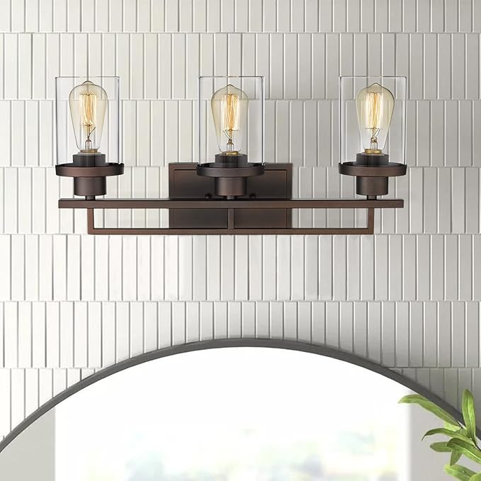 Emliviar 3-Light Vanity Light for Bathroom - Farmhouse Bathroom Light Fixtures in Oil Rubbed Bronze Finish with Clear Glass, YCE238B-3W ORB