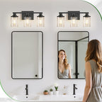 DORESshop 17 Inch Bathroom Light Fixtures, 3-Light Black Bathroom Lighting Fixtures Over Mirror with Clear Glass Shade, Vanity Lights for Bathroom Living Room Bedroom, ETL Listed