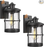 Outdoor Wall Sconces, Dusk to Dawn Outdoor Wall Lights, Exterior Wall Mount Lighting, Wall Light Fixture in Black Finish with Seeded Glass, 2 Pack, DDLTM-W-2Pack