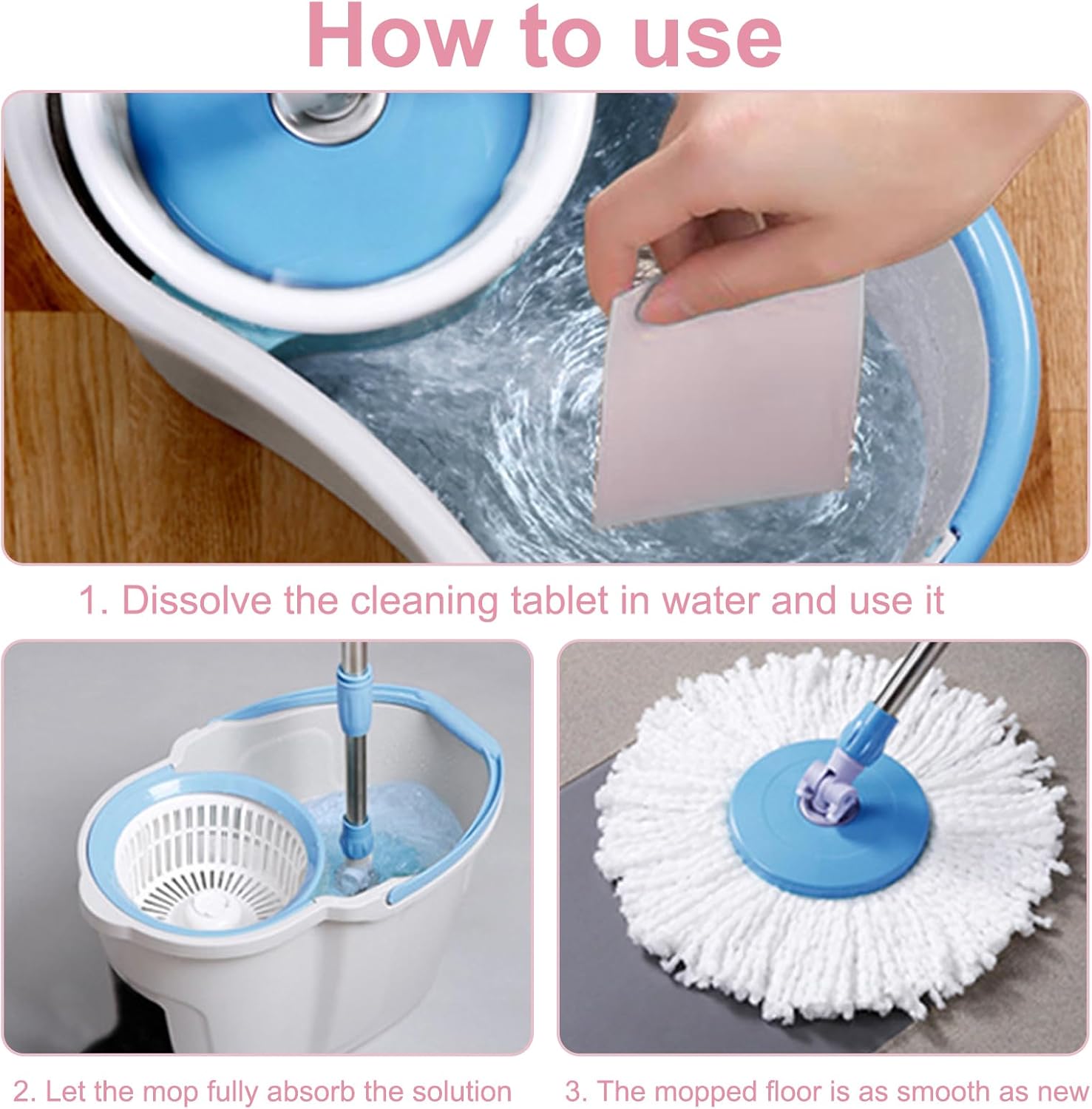 Floor Cleaning Tablets Sheets, Method Hardwood Floor Cleaner and Polish Pack of 300, Concentrate Mild Scent For RV Wall Tiles, Hardwood, Laminate Floor, Pink