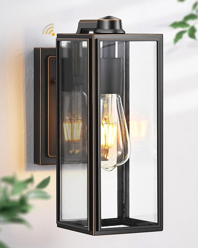 VIANIS Outdoor Wall Lights Dusk to Dawn, Large Exterior Light Fixture Wall Mount for House Front Porch Light, Black Anti-Rust Modern Outside Wall Sconces with Tempered Glass Shade for Garage